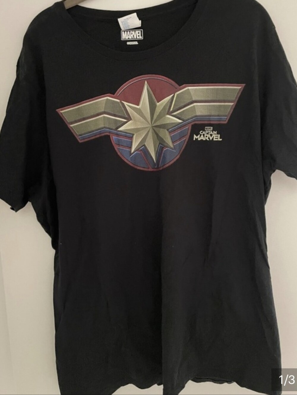 Marvin Captain Marvel Logo T‑Shirt - Black with Gold & Red Emblem